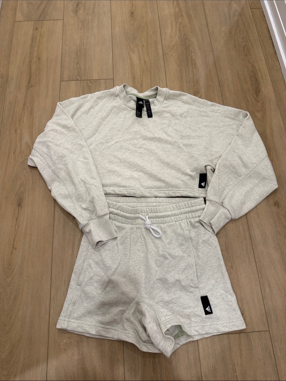 adidas Heather Gray Cropped Sweatshirt & Drawstring Shorts Set